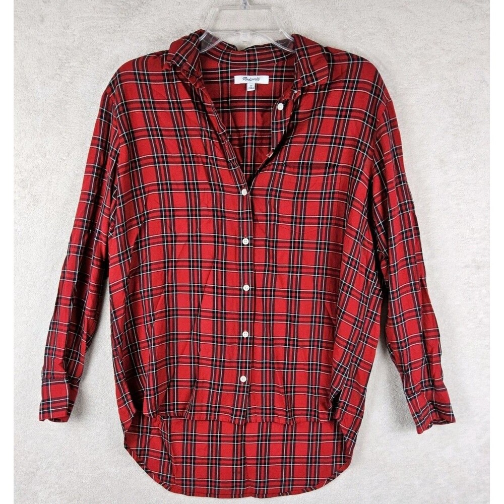 Madewell Women's Long Sleeve Hi Lo Button Front Plaid Shirt Size XS